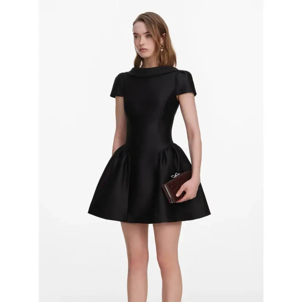 Self-Portrait Black Taffeta Collared Mini Dress - Dress