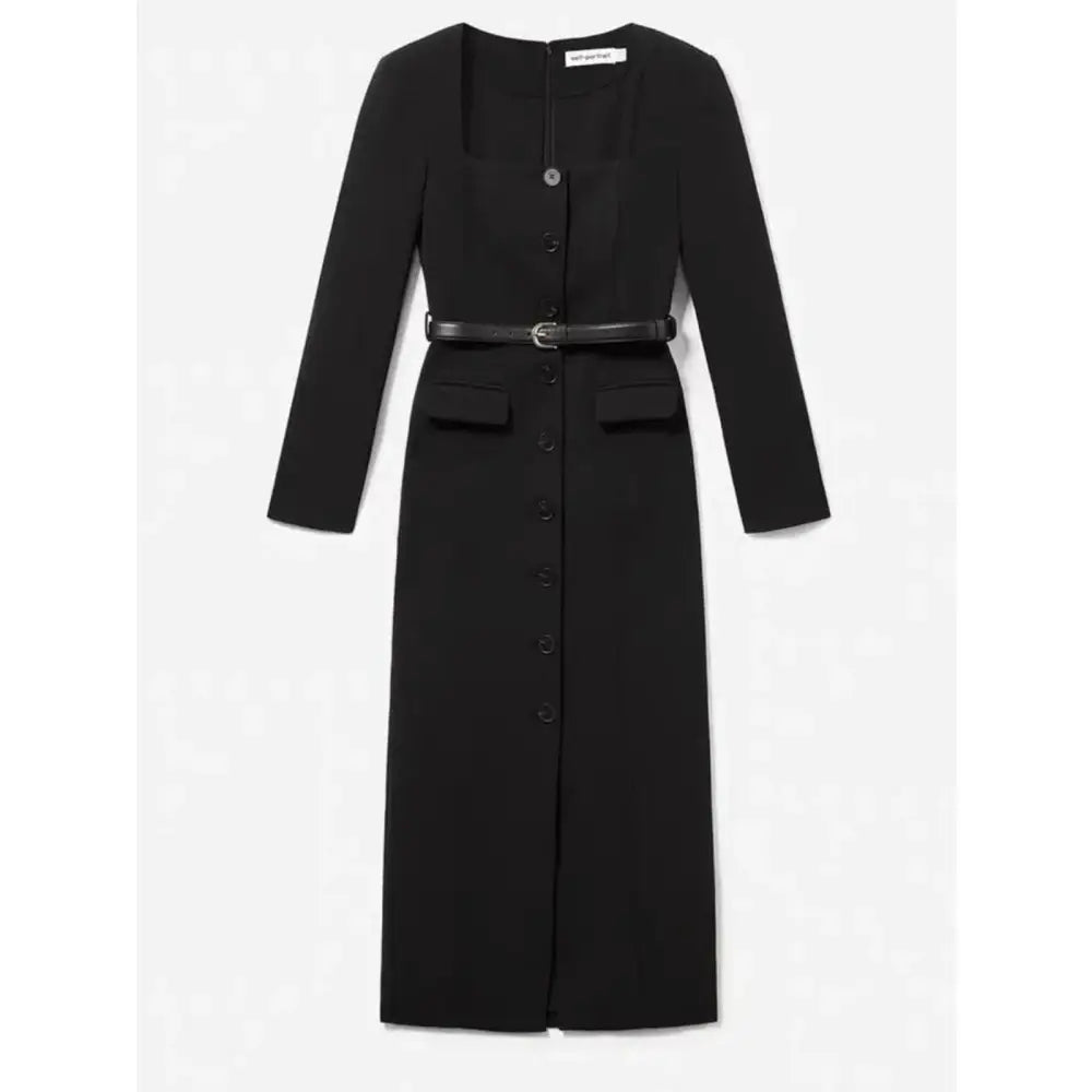 self-portrait Black Tailored Crepe Midi Dress - Dress