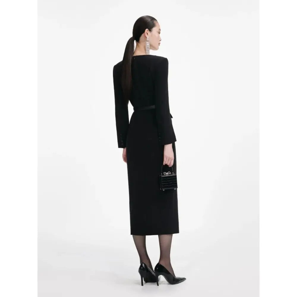 self-portrait Black Tailored Crepe Midi Dress - Dress