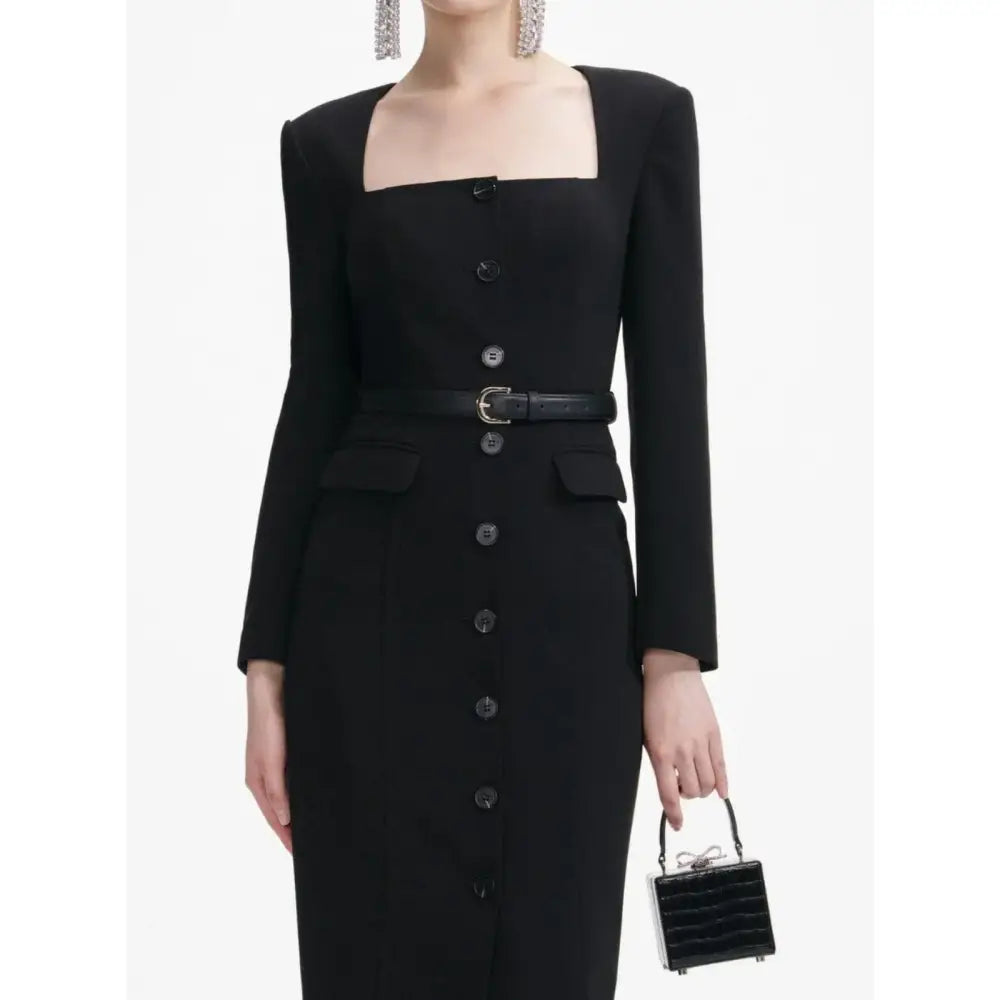self-portrait Black Tailored Crepe Midi Dress - Dress
