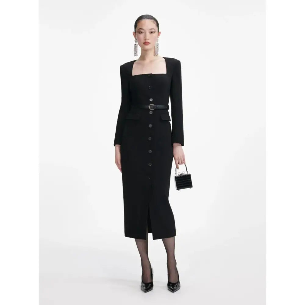 self-portrait Black Tailored Crepe Midi Dress - Dress