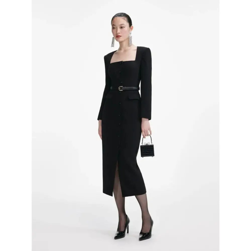 self-portrait Black Tailored Crepe Midi Dress - Dress