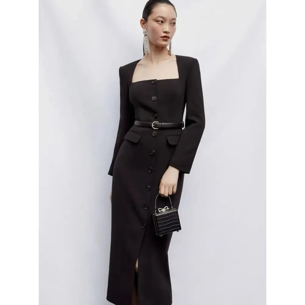 self-portrait Black Tailored Crepe Midi Dress - Dress