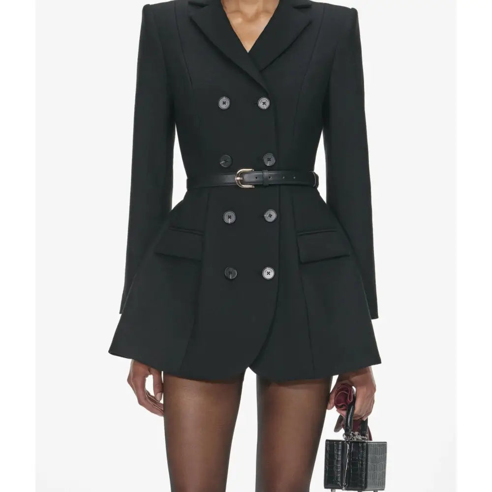 Self-Portrait Black Wool Crepe Mini Dress - Dress