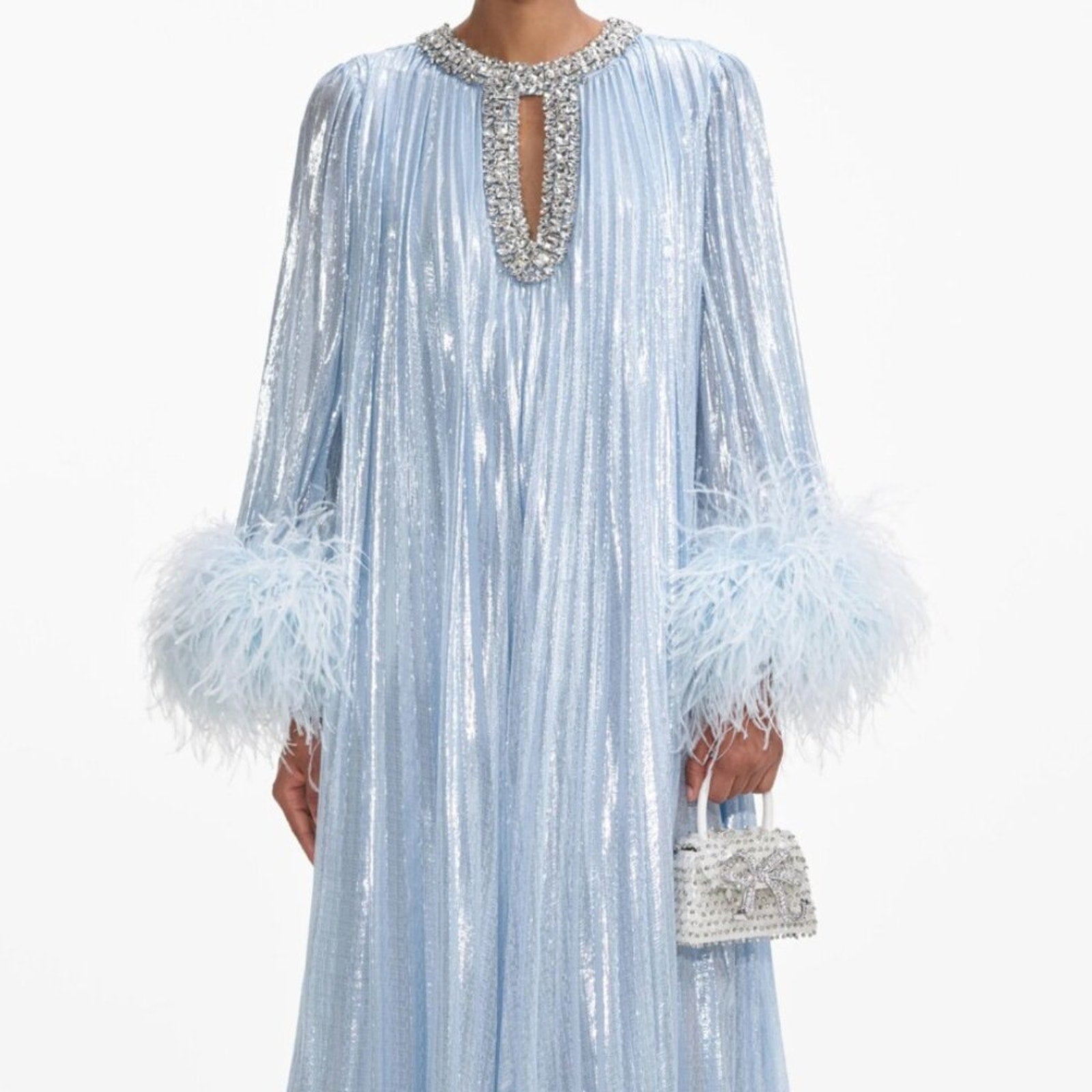 Self Portrait Blue Metallic Chiffon Feather Midi Dress - Self - Portrait Bernardi Collective