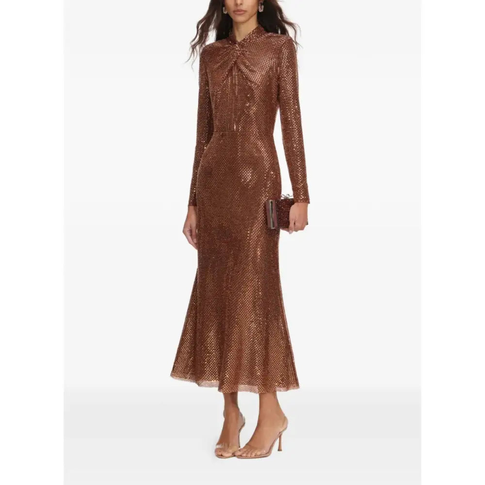 Self-Portrait Bronze Rhinestone Midi Dress - Dress