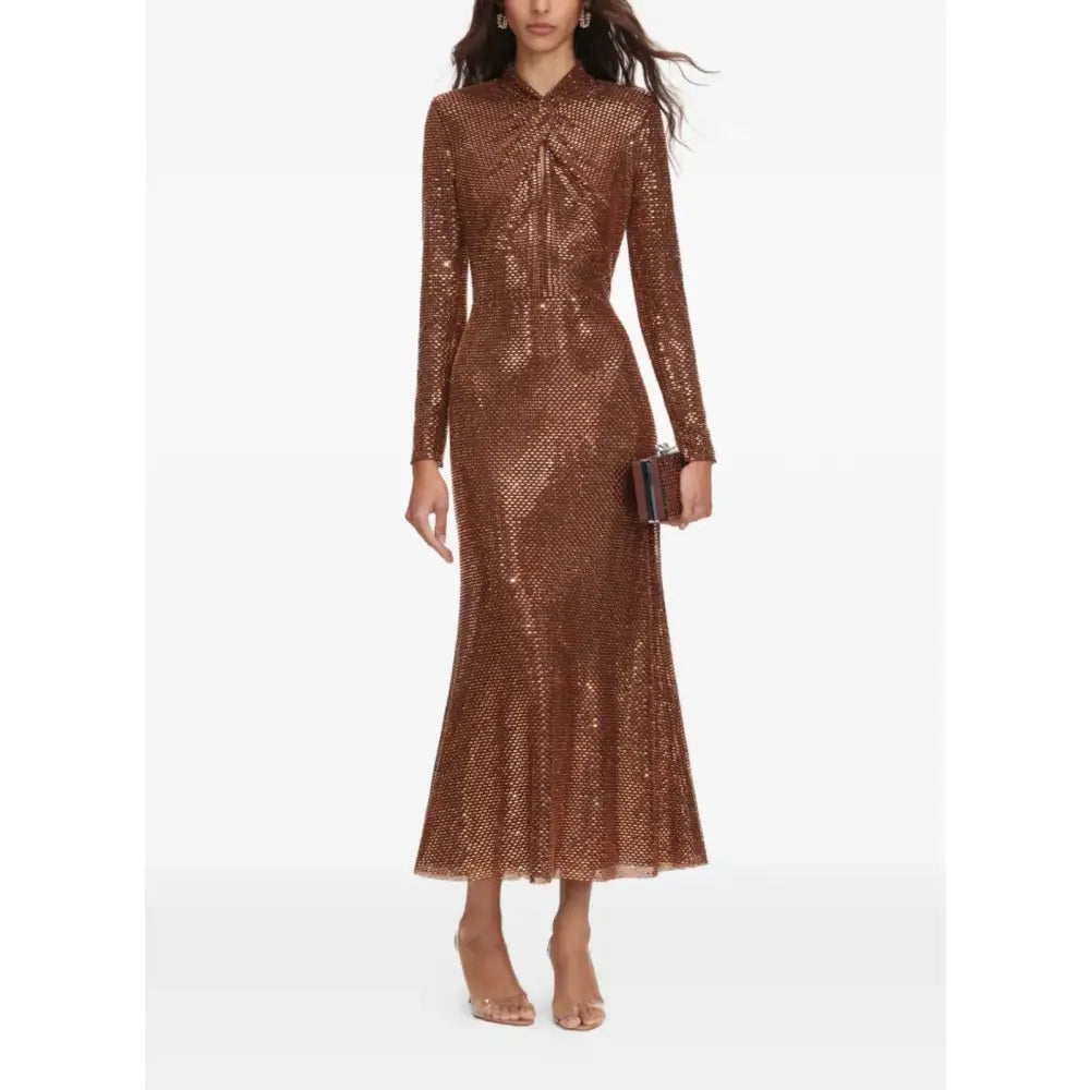 Self-Portrait Bronze Rhinestone Midi Dress - Dress