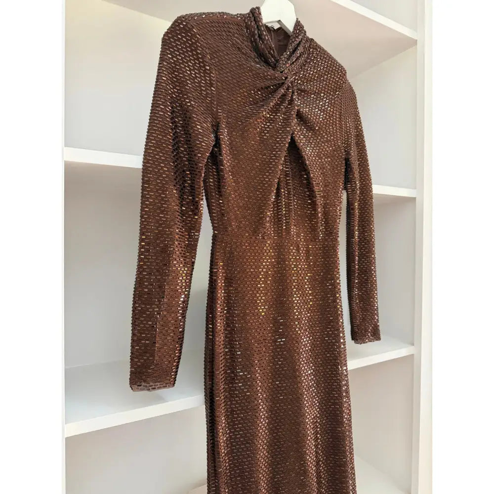 Self-Portrait Bronze Rhinestone Midi Dress - Dress