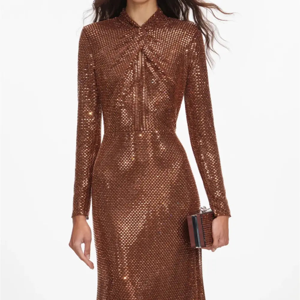 Self-Portrait Bronze Rhinestone Midi Dress - Dress