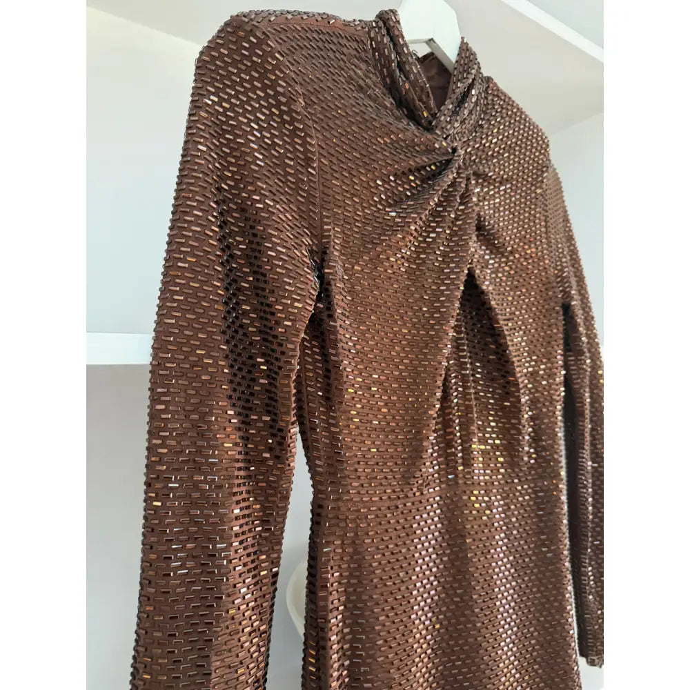 Self-Portrait Bronze Rhinestone Midi Dress - Dress