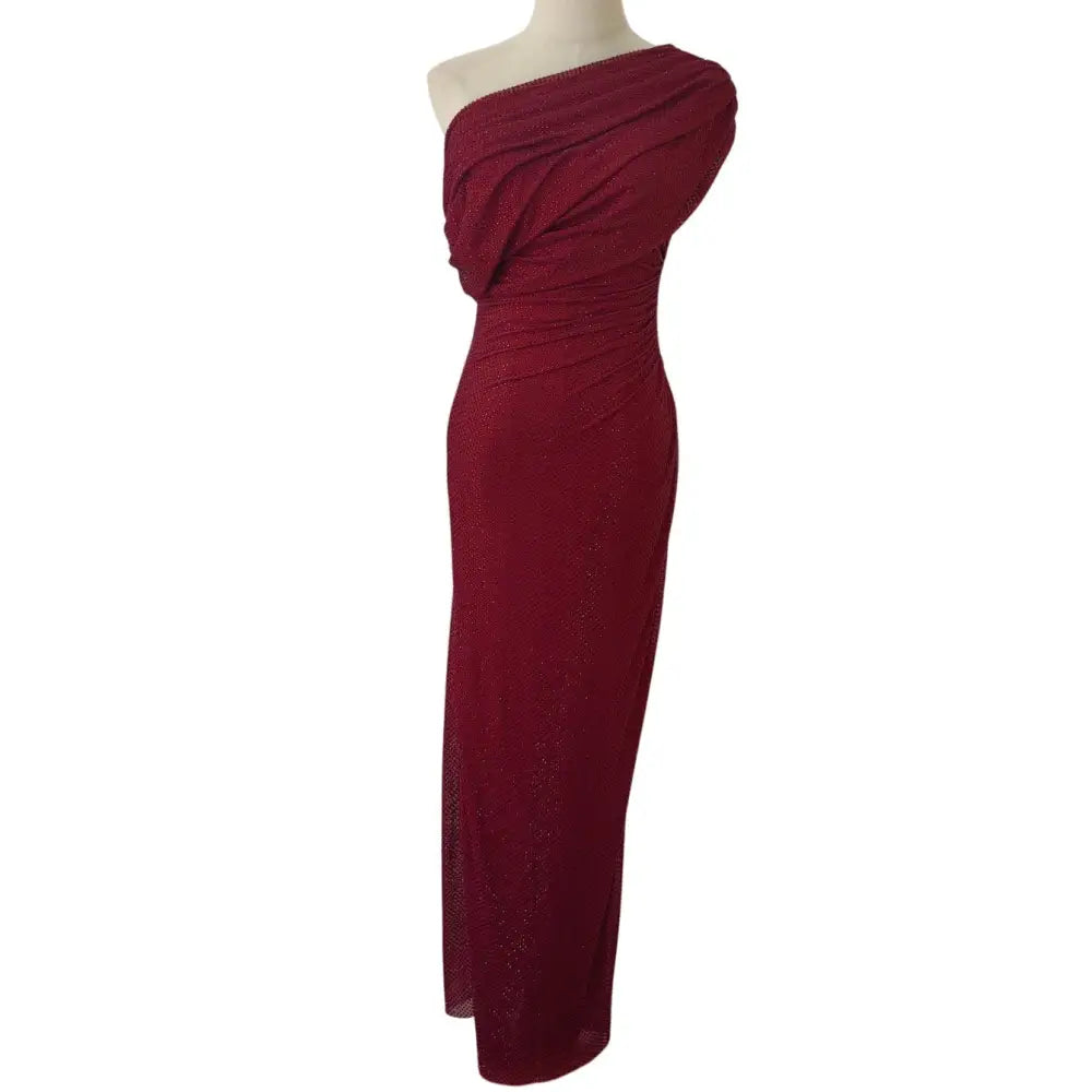 Self-Portrait Burgundy Rhinestone Drape Midi Dress - Dress