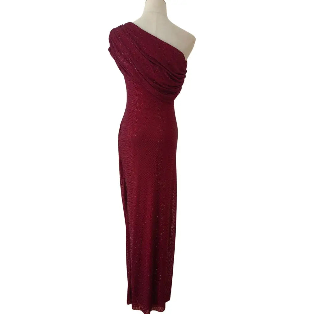 Self-Portrait Burgundy Rhinestone Drape Midi Dress - Dress