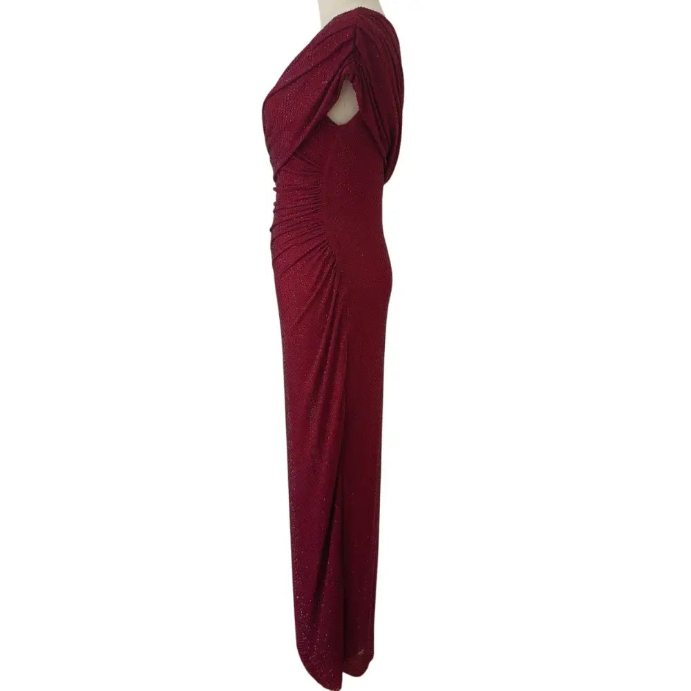 Self-Portrait Burgundy Rhinestone Drape Midi Dress - Dress