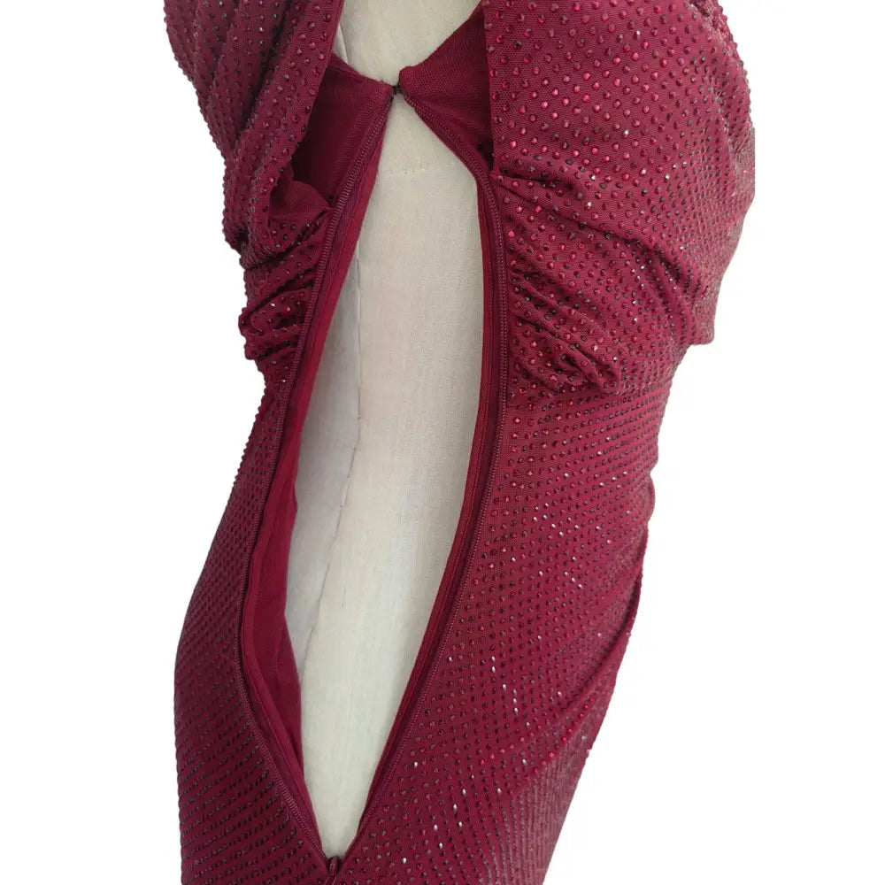 Self-Portrait Burgundy Rhinestone Drape Midi Dress - Dress