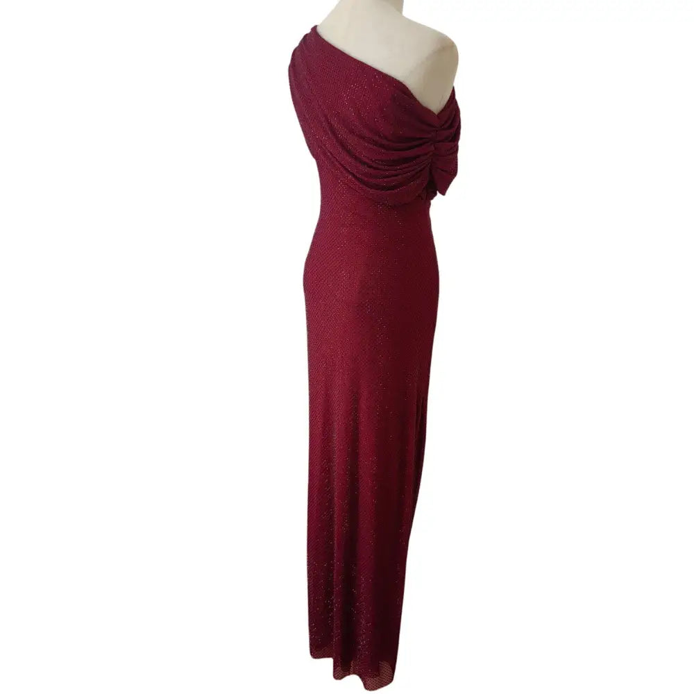 Self-Portrait Burgundy Rhinestone Drape Midi Dress - Dress
