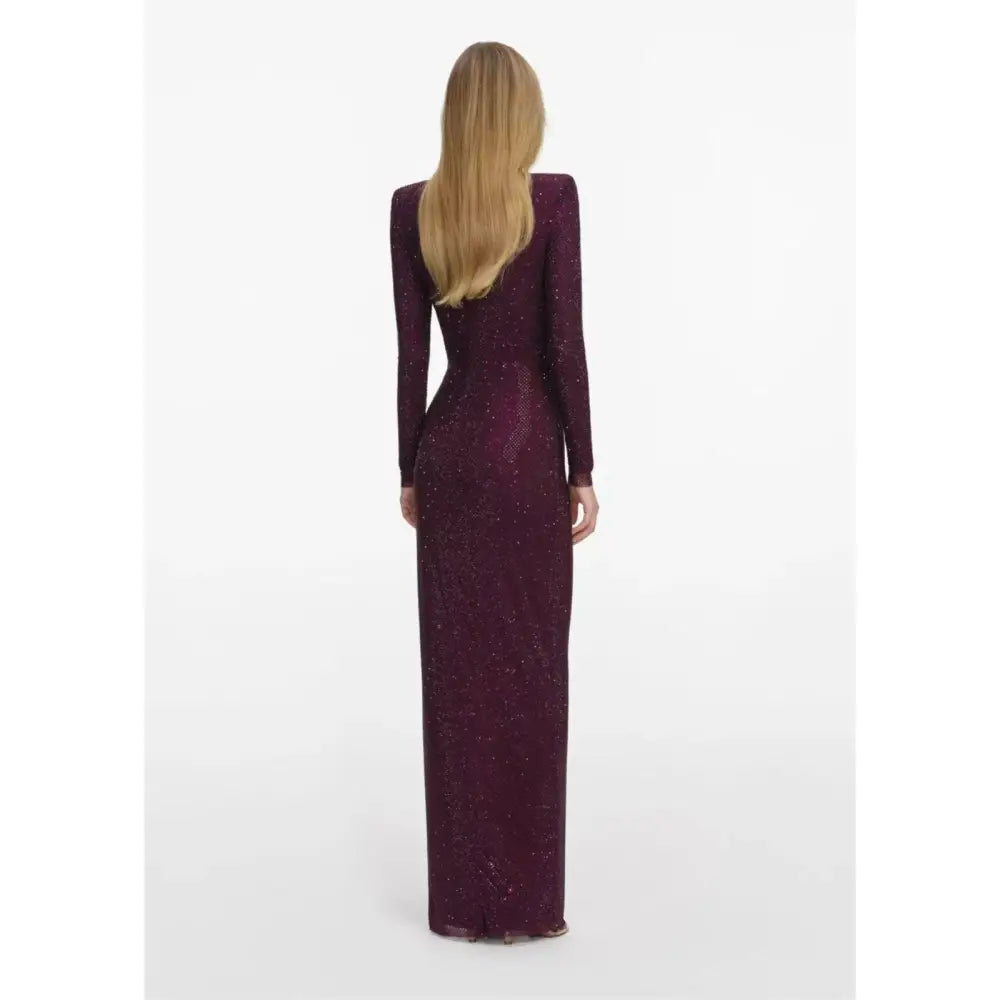 Self-Portrait Burgundy Rhinestone Embellished Maxi Dress - Dress