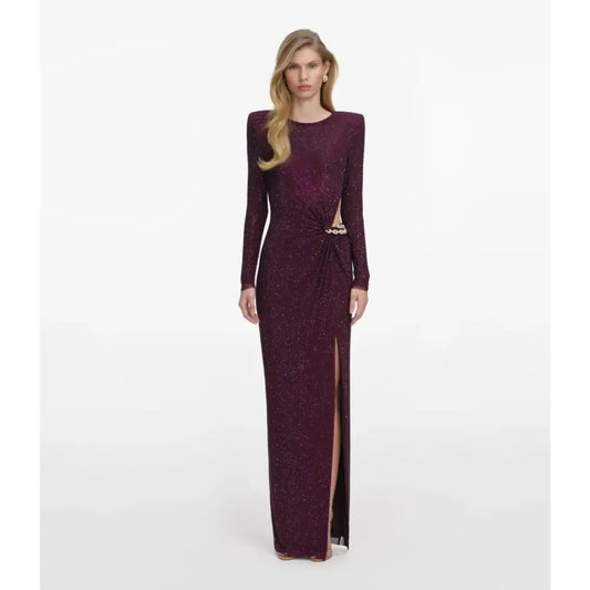 Self-Portrait Burgundy Rhinestone Embellished Maxi Dress - 4 - Dress