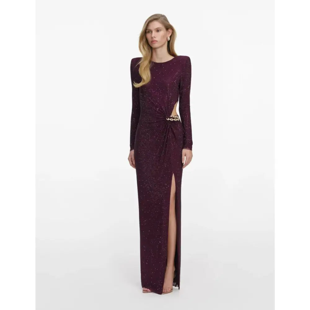 Self-Portrait Burgundy Rhinestone Embellished Maxi Dress - Dress