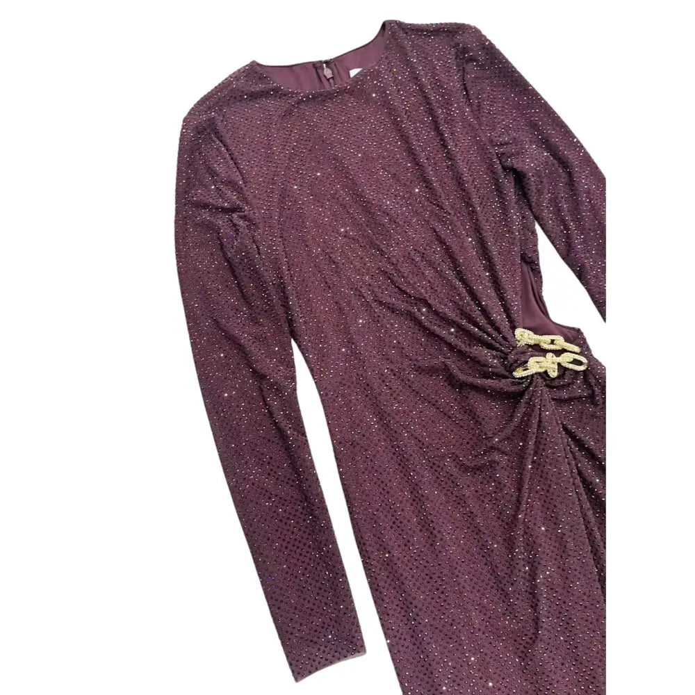 Self-Portrait Burgundy Rhinestone Embellished Maxi Dress - Dress