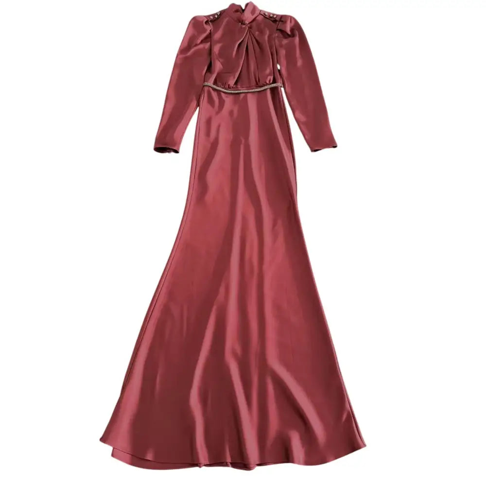 Self-Portrait Burgundy Satin Maxi Dress - 6 - Dress