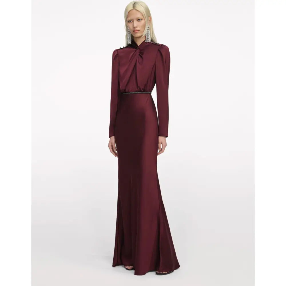 Self-Portrait Burgundy Satin Maxi Dress - 6 - Dress