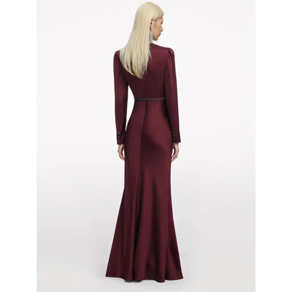 Self-Portrait Burgundy Satin Maxi Dress - 6 - Dress