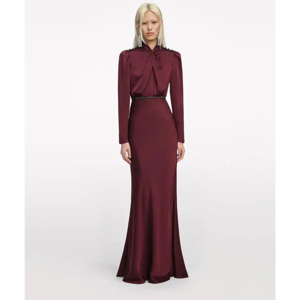 Self-Portrait Burgundy Satin Maxi Dress - 6 - Dress