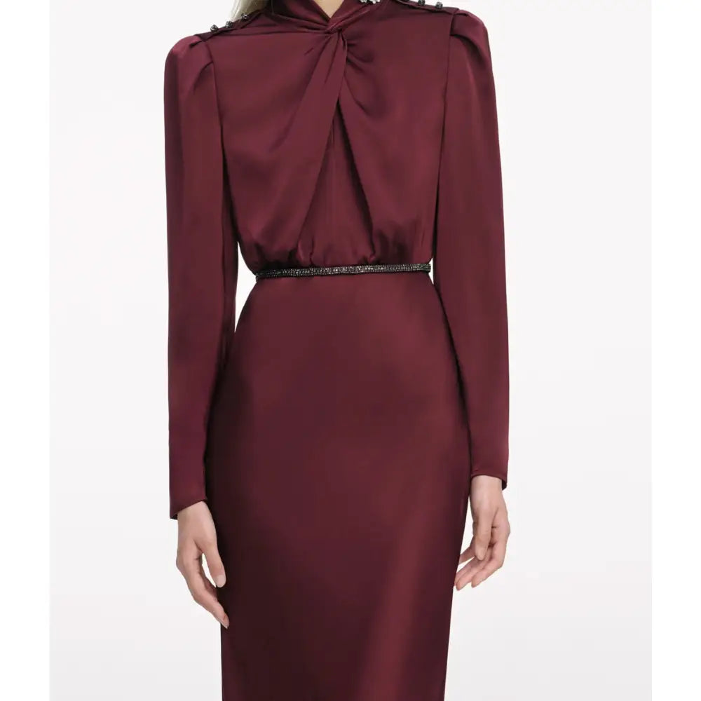Self-Portrait Burgundy Satin Maxi Dress - 6 - Dress