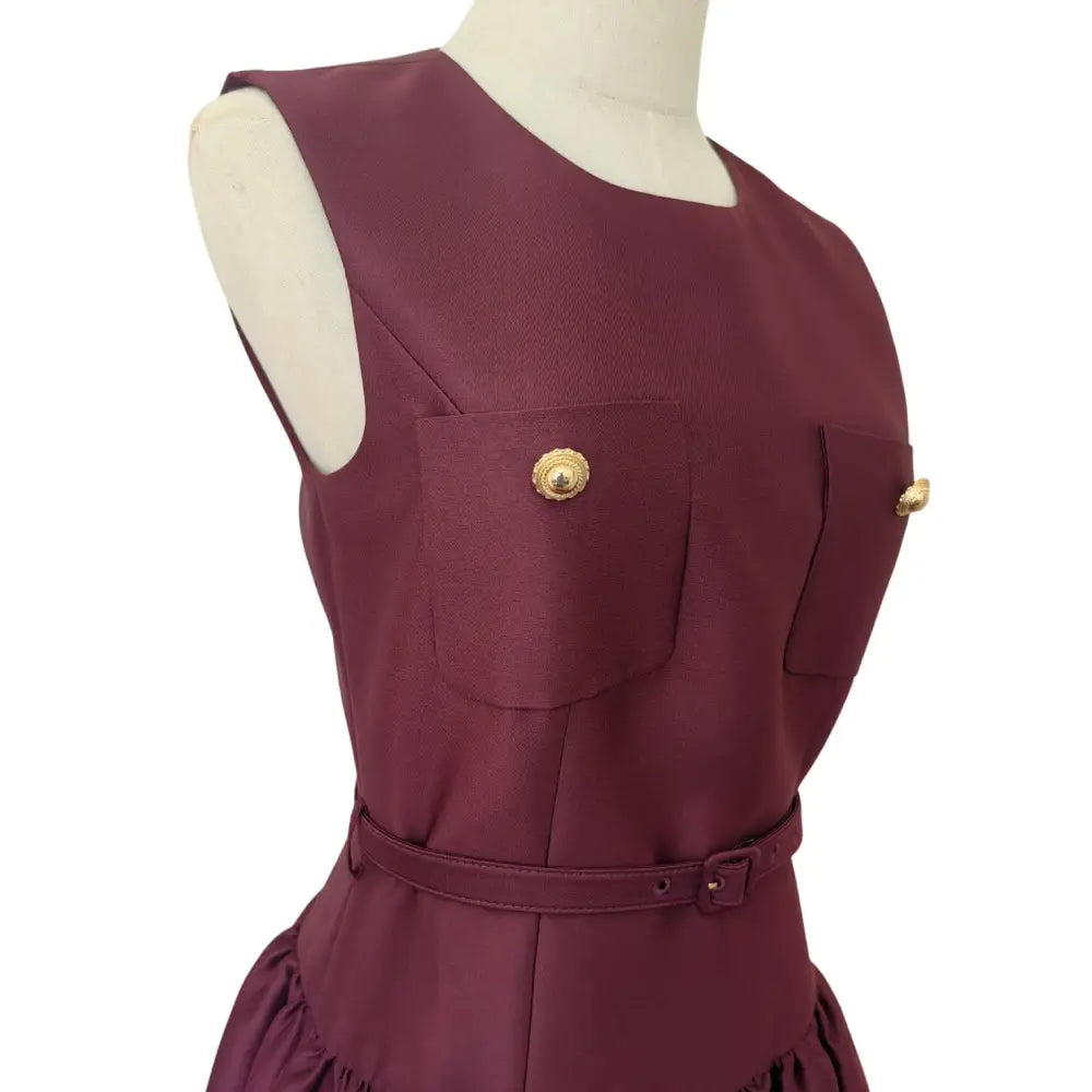 Self-Portrait Burgundy Taffeta Midi Dress