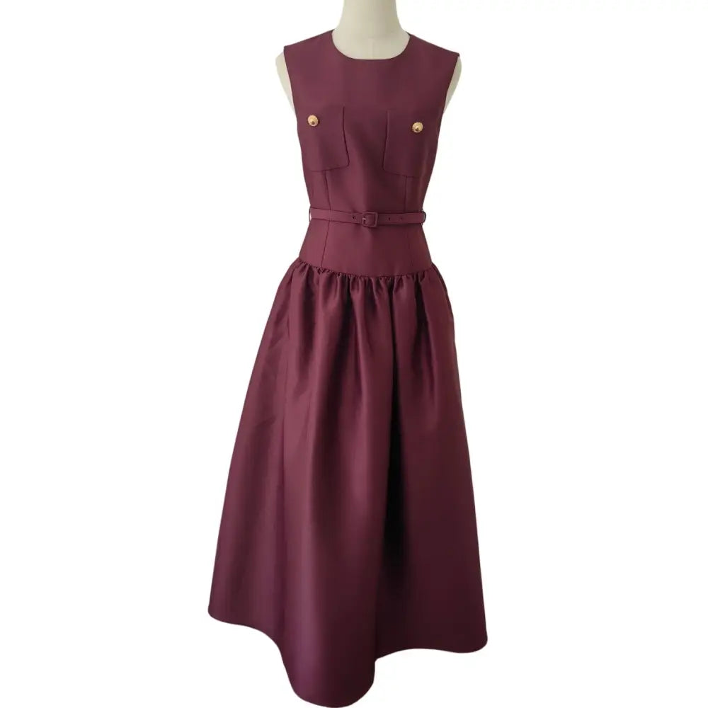 Self-Portrait Burgundy Taffeta Midi Dress