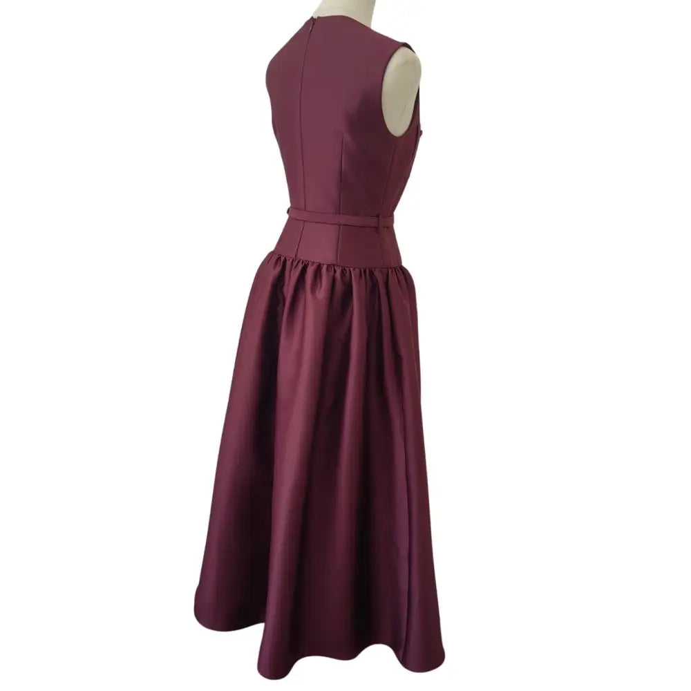 Self-Portrait Burgundy Taffeta Midi Dress