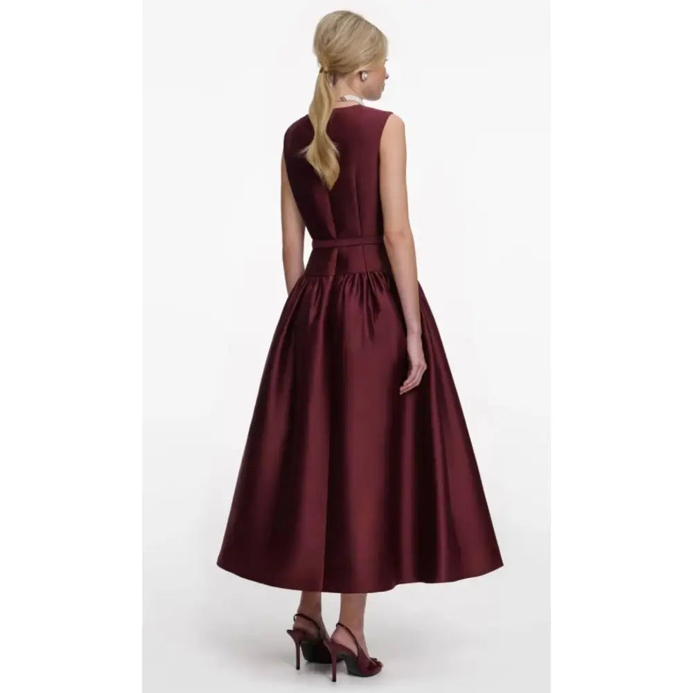 Self-Portrait Burgundy Taffeta Midi Dress