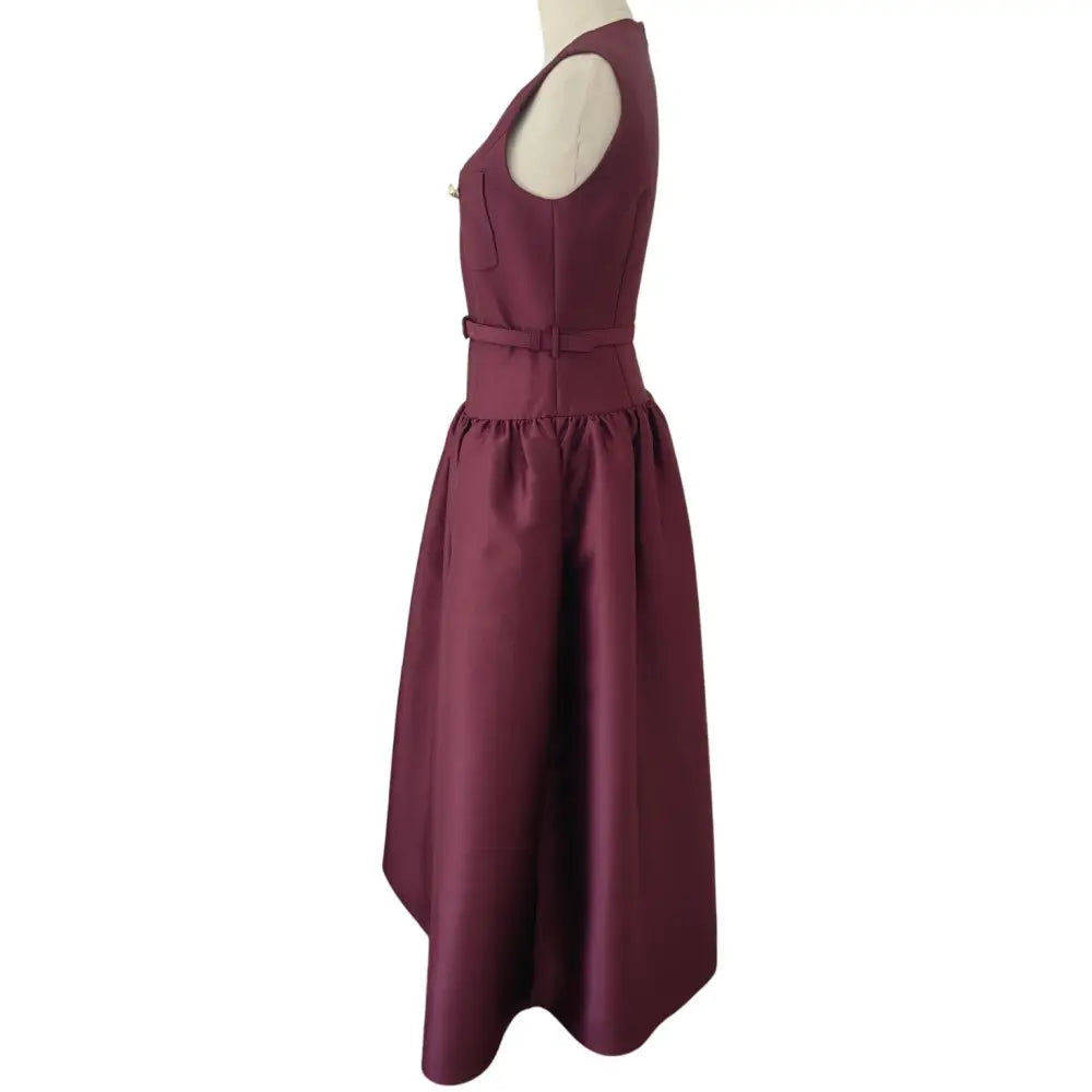 Self-Portrait Burgundy Taffeta Midi Dress