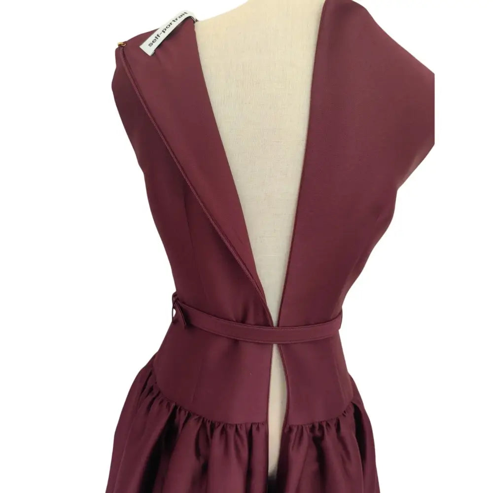 Self-Portrait Burgundy Taffeta Midi Dress