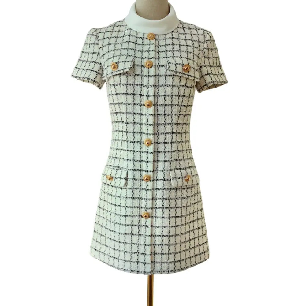 Self Portrait Check Boucle Mini Dress - Dress