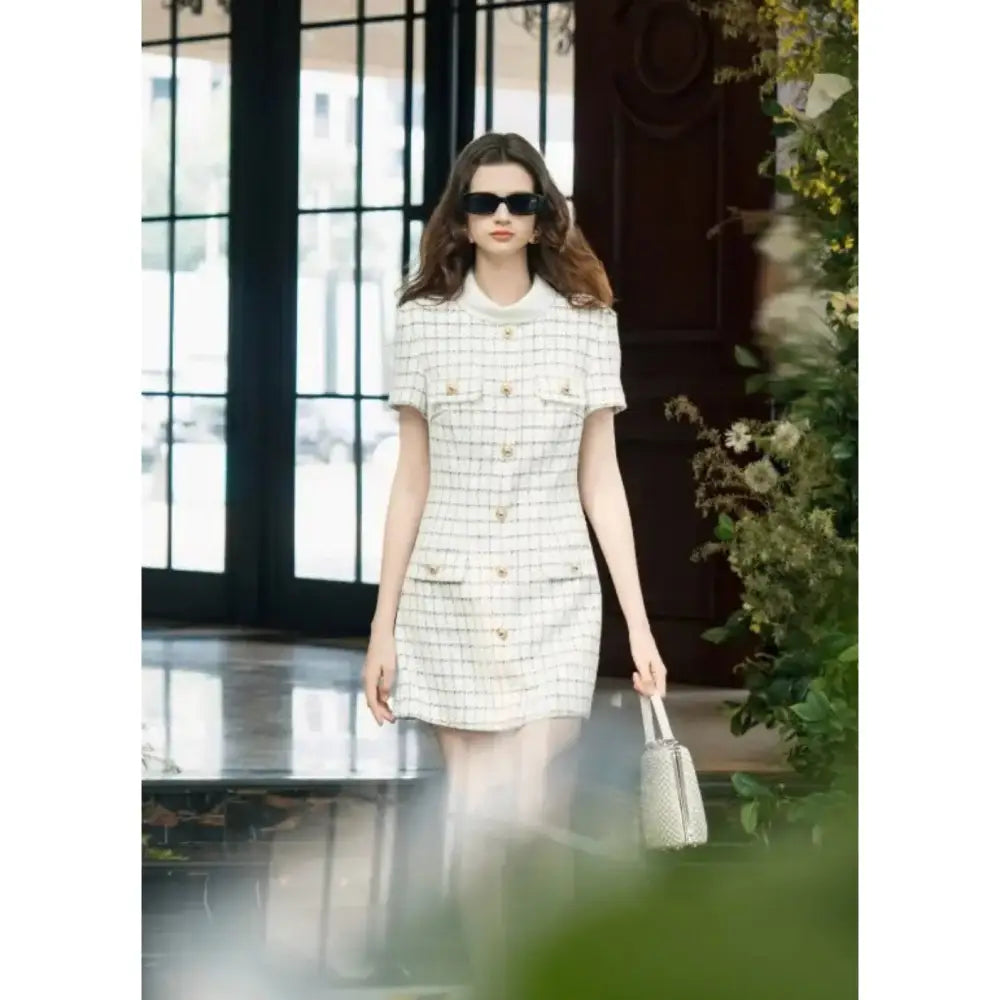 Self Portrait Check Boucle Mini Dress - Dress