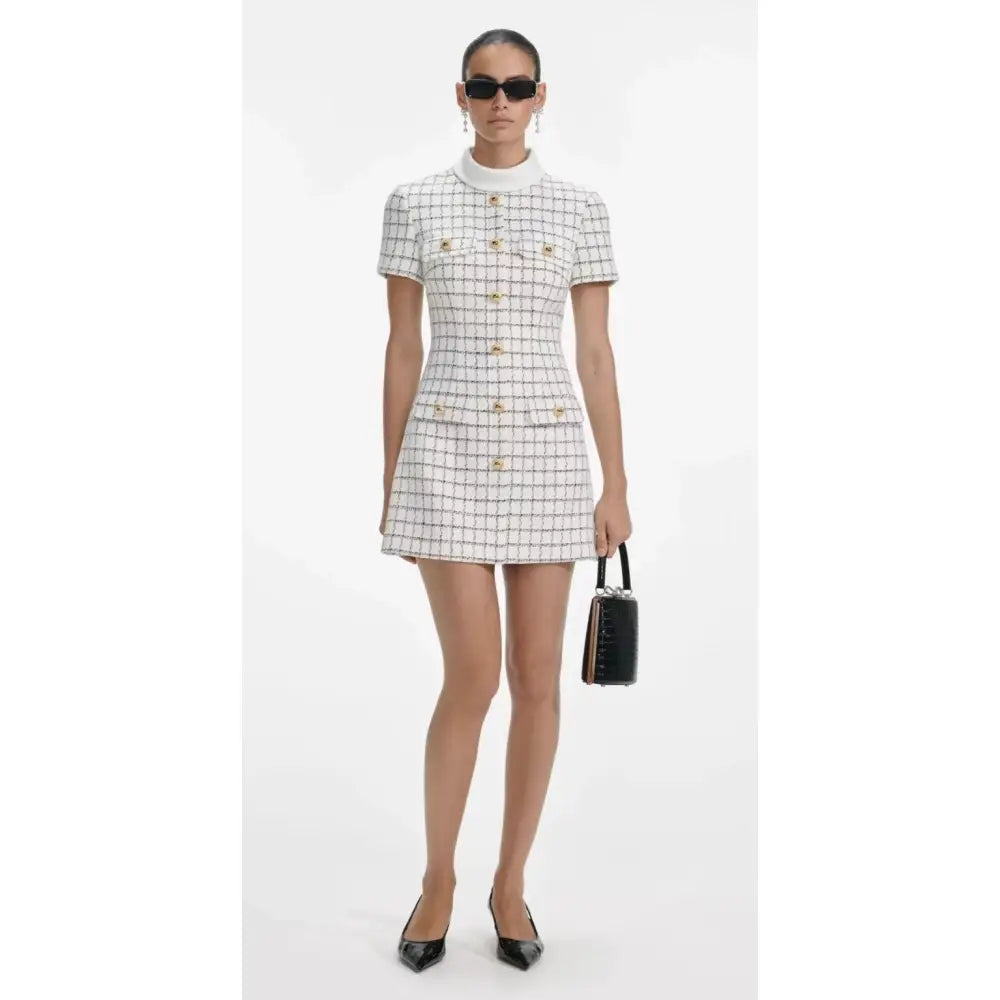 Self Portrait Check Boucle Mini Dress - Dress
