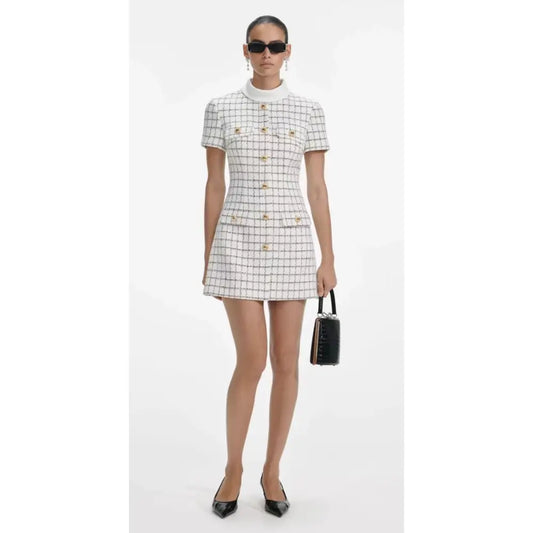 Self Portrait Check Boucle Mini Dress - Dress