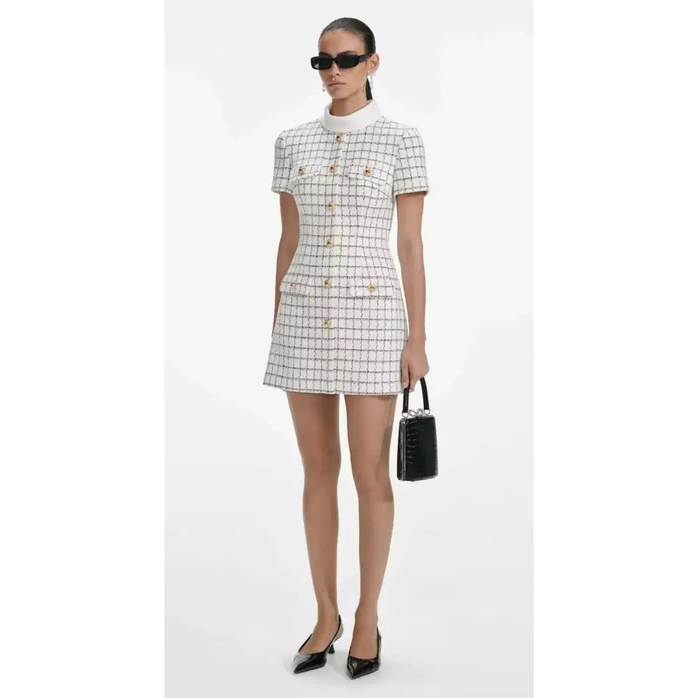Self Portrait Check Boucle Mini Dress - Dress