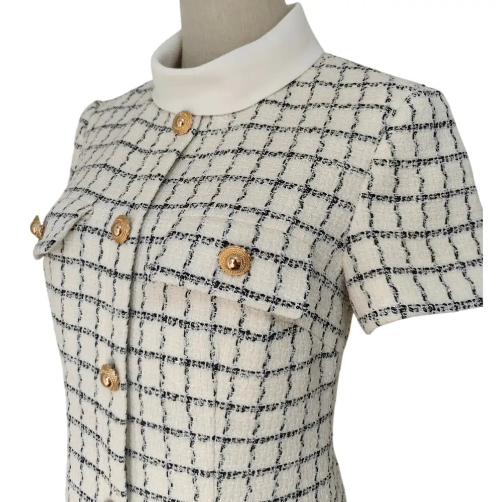 Self Portrait Check Boucle Mini Dress - Dress