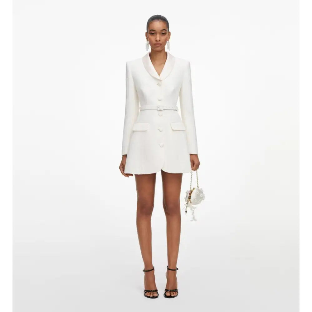 Self-Portrait Cream Boucle Tailored Mini Dress - Dress