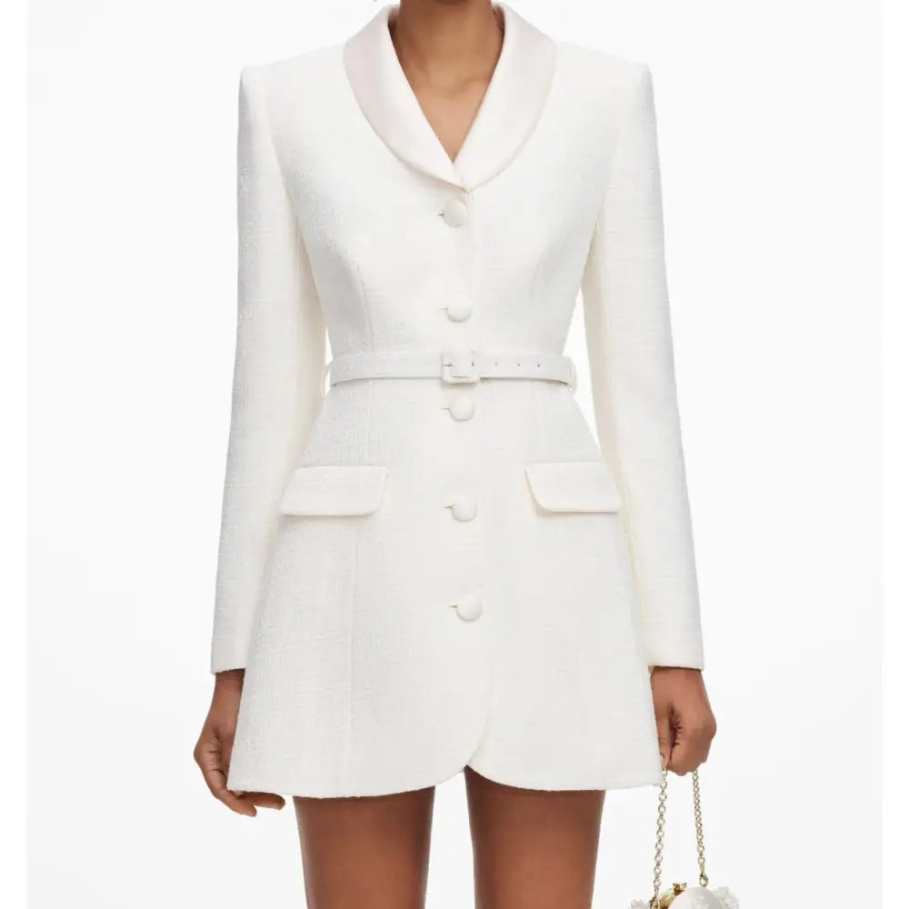 Self-Portrait Cream Boucle Tailored Mini Dress - Dress