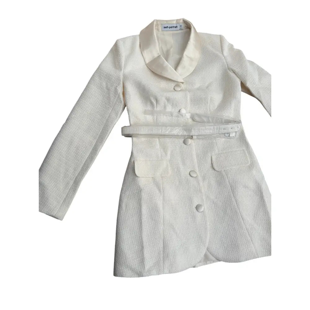 Self-Portrait Cream Boucle Tailored Mini Dress - Dress