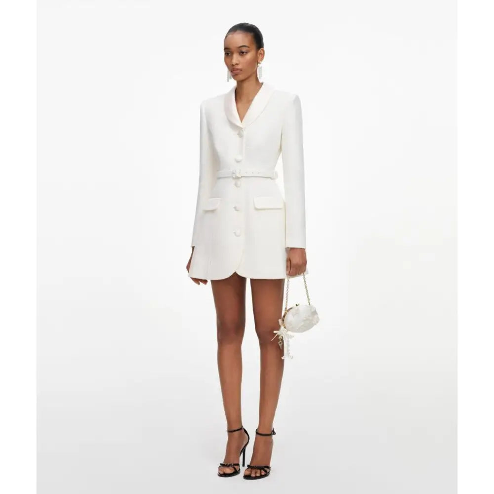 Self-Portrait Cream Boucle Tailored Mini Dress - Dress