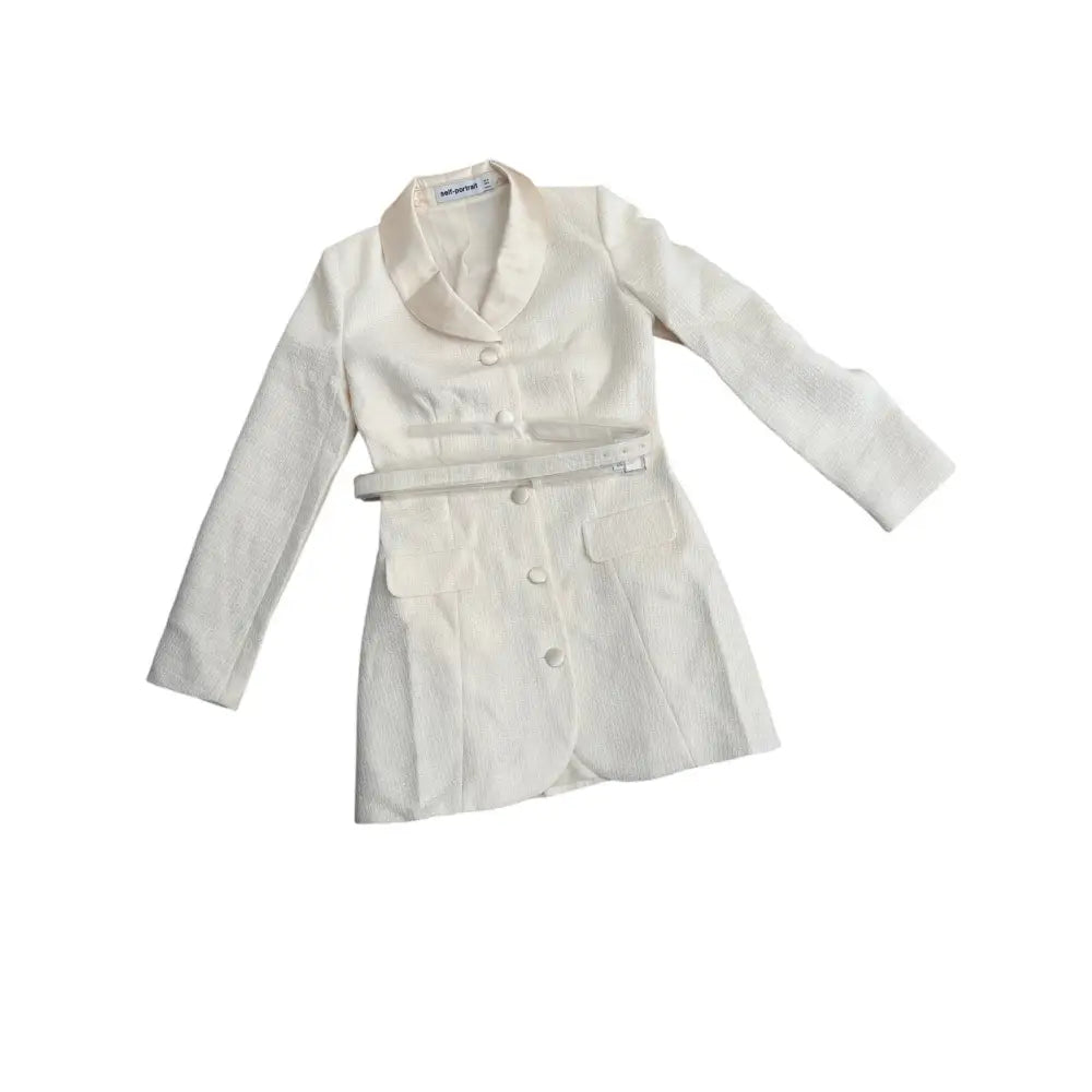 Self-Portrait Cream Boucle Tailored Mini Dress - Dress