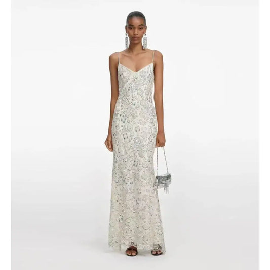 Self-Portrait Cream Floral Sequin Maxi Dress