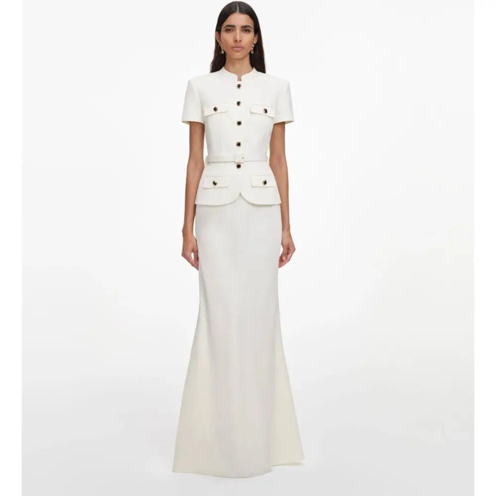 Self-Portrait Cream Linen Blend Peplum Maxi Dress - Dress