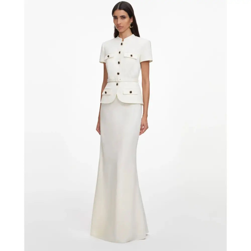 Self-Portrait Cream Linen Blend Peplum Maxi Dress - Dress