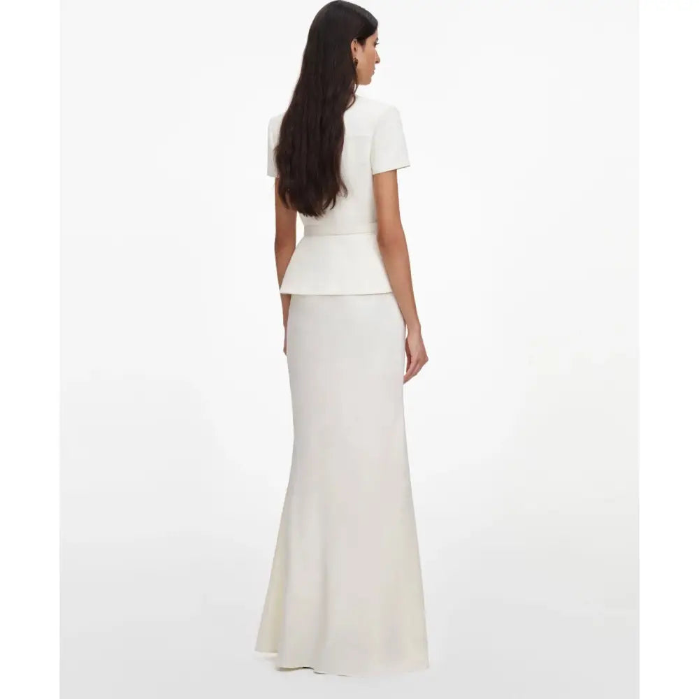 Self-Portrait Cream Linen Blend Peplum Maxi Dress - Dress