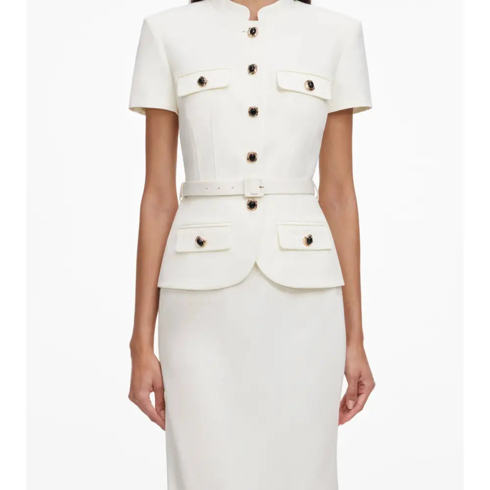 Self-Portrait Cream Linen Blend Peplum Maxi Dress - Dress